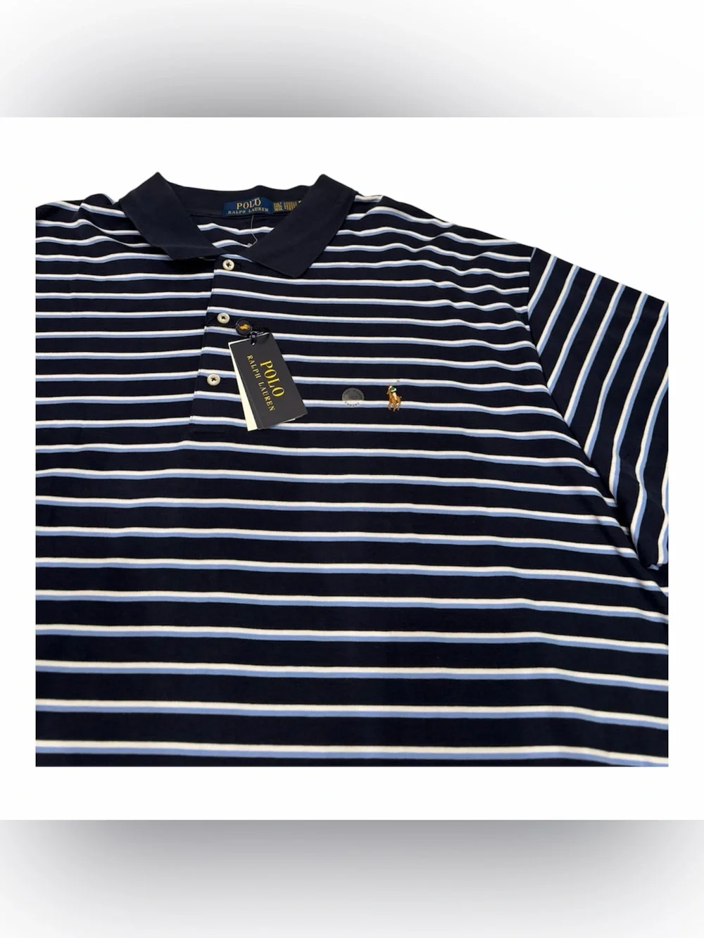 Polo Ralph Lauren Men’s Blue Polo 100 Cotton Classics Strips Size 3XLT NWT